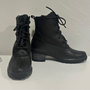 Sperry Womens Black Waterproof Block Heel Duck Boots Goth Winter Rain Boots Sz 7
